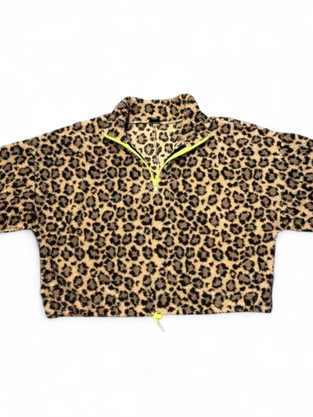 Urban Outfitters Leopard Print Sherpa Fleece Quarter Zip Pullover Sweater Jacket